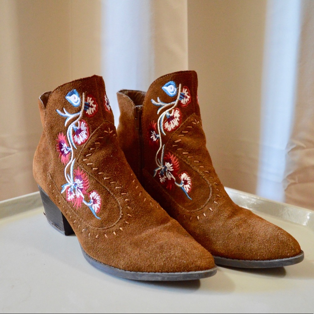 FREE SHIPPING! Brown Embroidered Booties